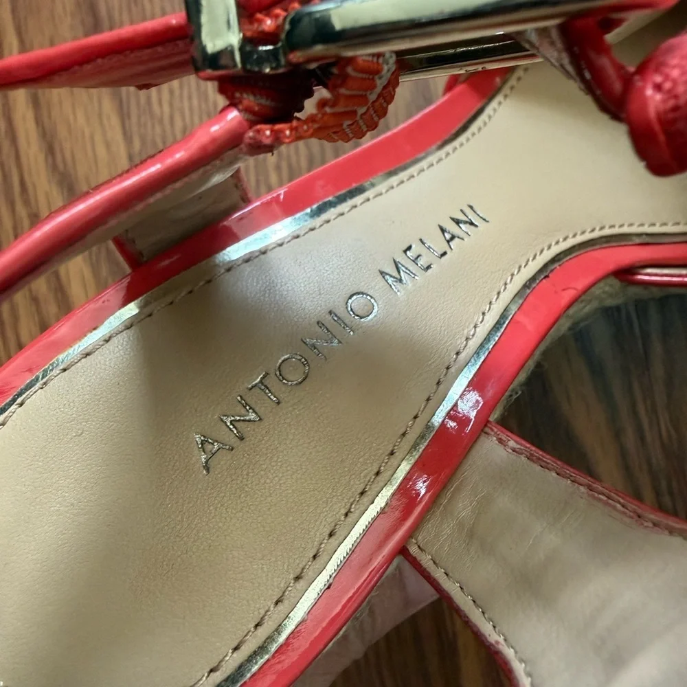 Antonio Melani Maree Coral T-Strap Wedge Espadrille Orange Sandals - Size 6